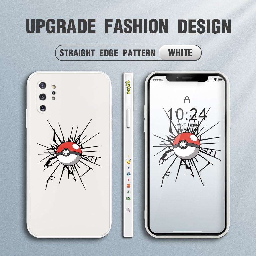 Jizetin for Samsung Galaxy Note 10 Plus Case Cartoon Pokémon Pocket Monster Design Side Design Phone Case Square Edge Pattern Liquid Silicone Cases Full Cover Camera Shockproof Protective Case