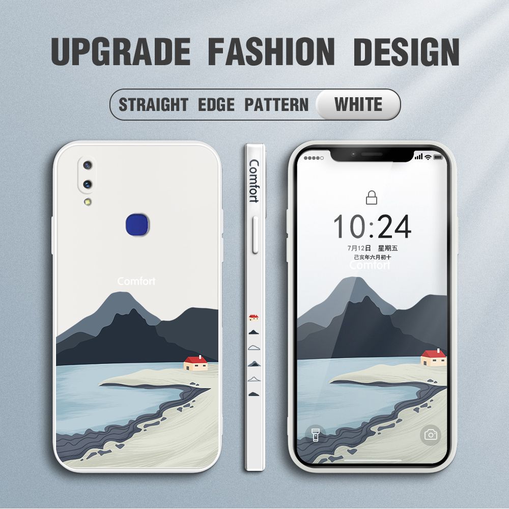 Jizetin for Vivo V11i Case Mount Fuji Design Side Design Phone Case Square Edge Pattern Liquid Silicone Cases Full Cover Camera Shockproof Protective Case
