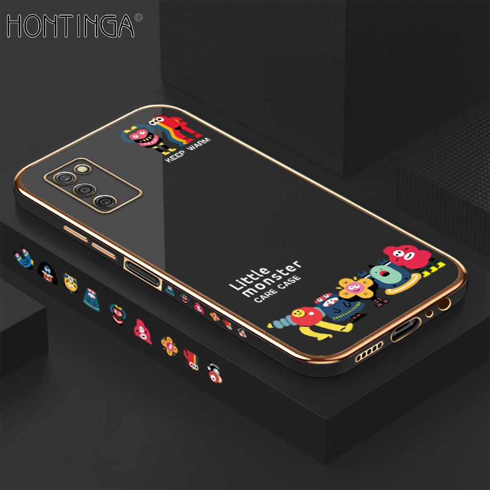 Hontinga for Samsung A03S Back Cover + Free Lanyard Luxury 6D Plating Cute Mobs Collection Side Pattern Case Soft Silicone Square Mobile Cover