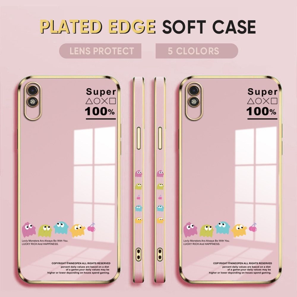 Luxury 6D Plating Case for Redmi 9A Back Cover Game Little Monster Side Pattern Soft Silicone Square Phone Cases