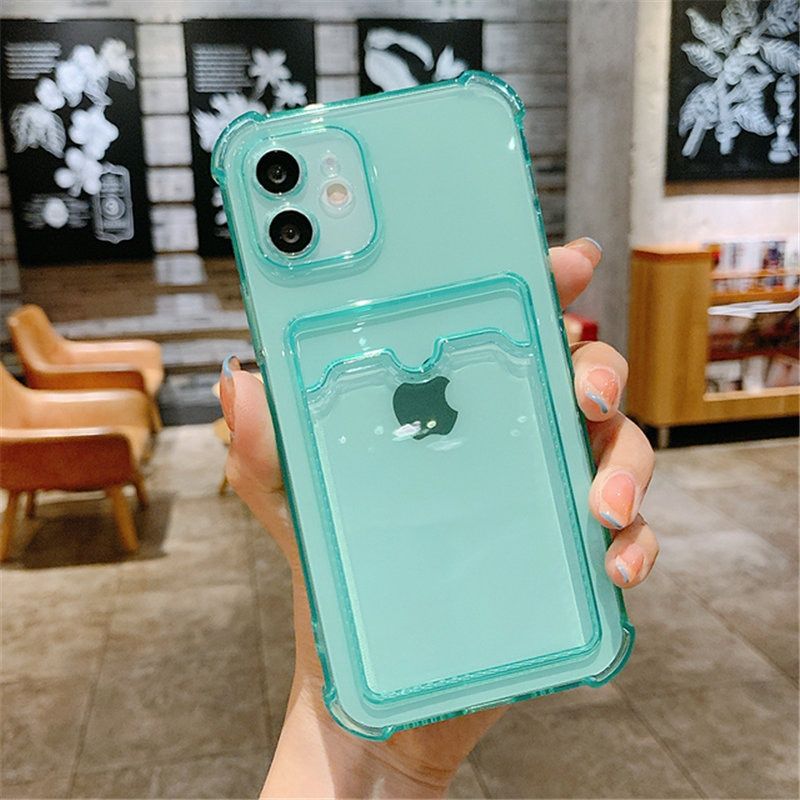 Card Bag Holder Clear Phone Case For iPhone 13 12 11 Pro Max XR X XS SE 2020 7 8 Plus Soft TPU Shockproof Bumper Back Cover