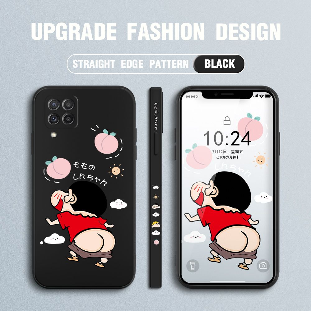 Jizetin for Samsung Galaxy A22 Case New Cartoon Crayon Shin-chan Design Side Design Phone Case Square Edge Pattern Liquid Silicone Cases Full Cover Camera Shockproof Protective Case