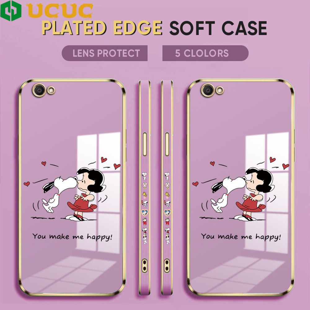 UCUC for Vivo V5 / V5 Lite / V5S Back Cover + Free Lanyard Happy Puppy Luxury 6D Plating Case Side Pattern Soft Silicone Square Phone Cases