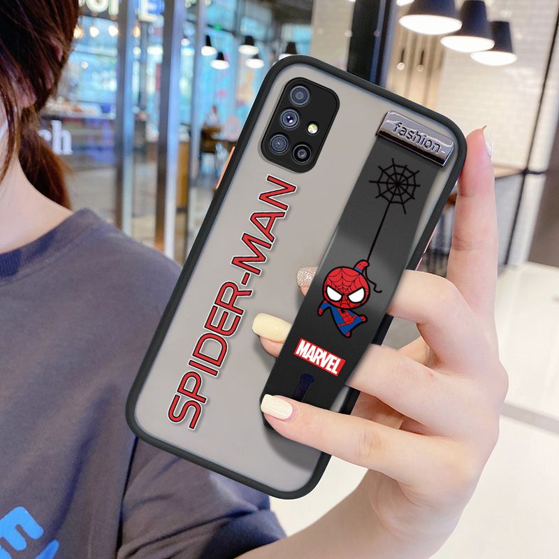 UCUC for Samsung Galaxy M51 Wrist Strap Case Superhero Spider Superman Wristband Printing Cover Shockproof Frosted Phone Case