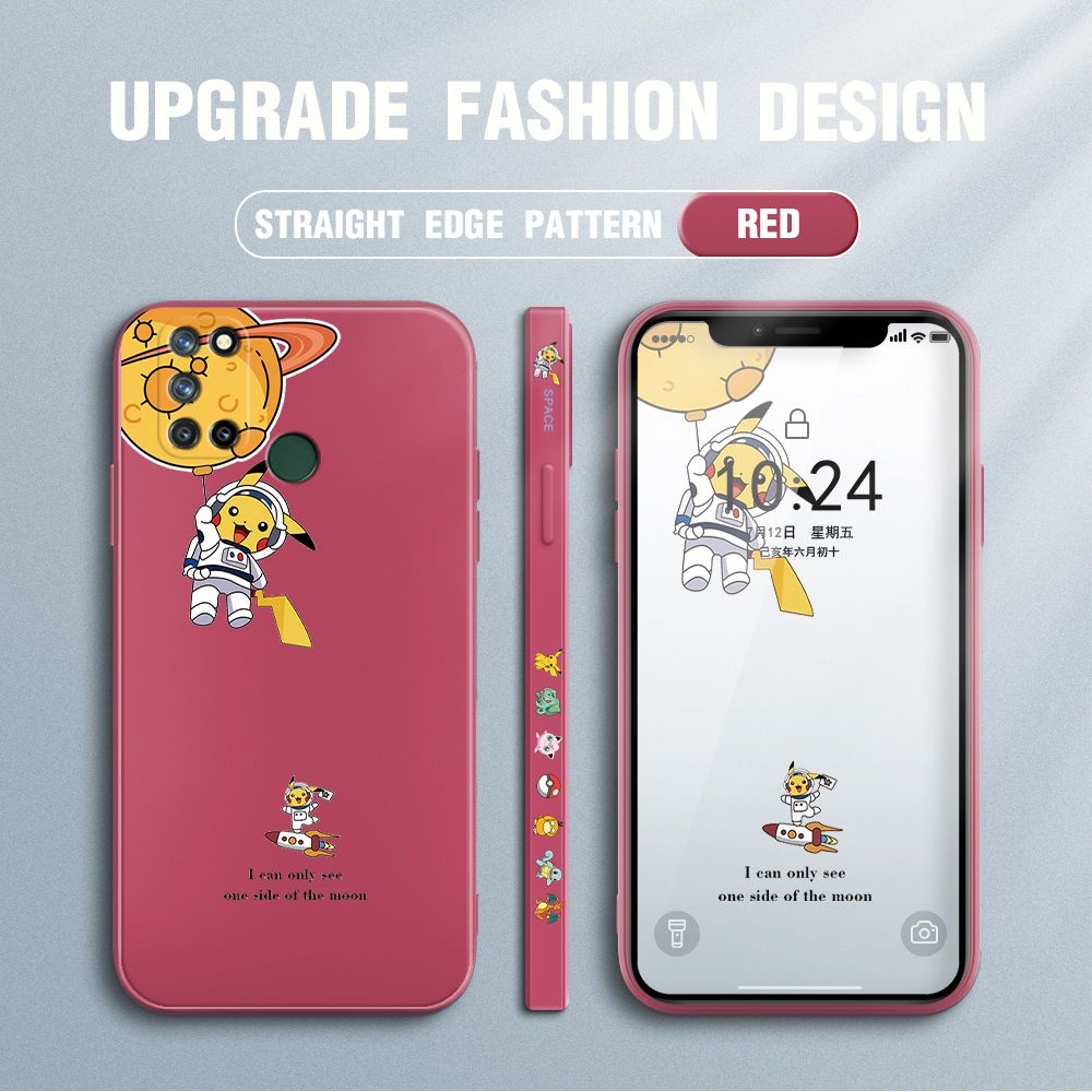 Jizetin for Realme 7i / Realme C17 Case Side Design Phone Cover Cute Astronaut Pikachu Cover Square Edge Pattern Liquid Silicone Trend Case