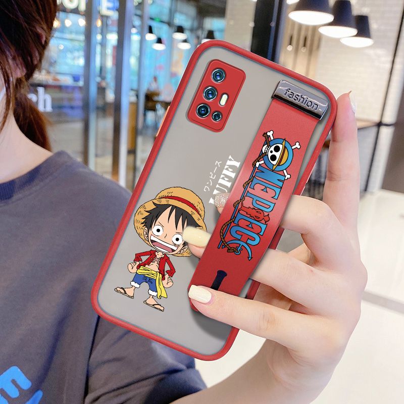 UCUC for Vivo V19 Neo Wrist Strap Case Anime One Piece Luffy Wristband Printing Cover Shockproof Frosted Phone Case