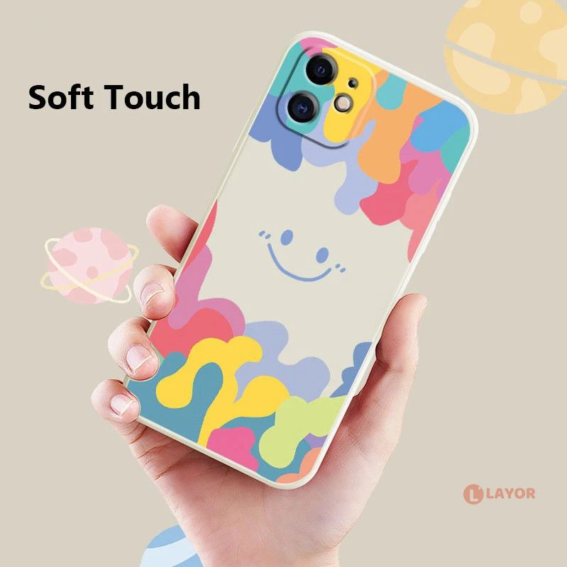 Casing Vivo Y20i Y12i Y12s Y20s Y30i Y11  Y15 Y17 Y19 Y53 Y85 Y50 Vi vo Y91 Y93 Y91i Y91c V9 Square Silicone Colorful Ice Cream Color Smiley Soft TPU Case Layor
