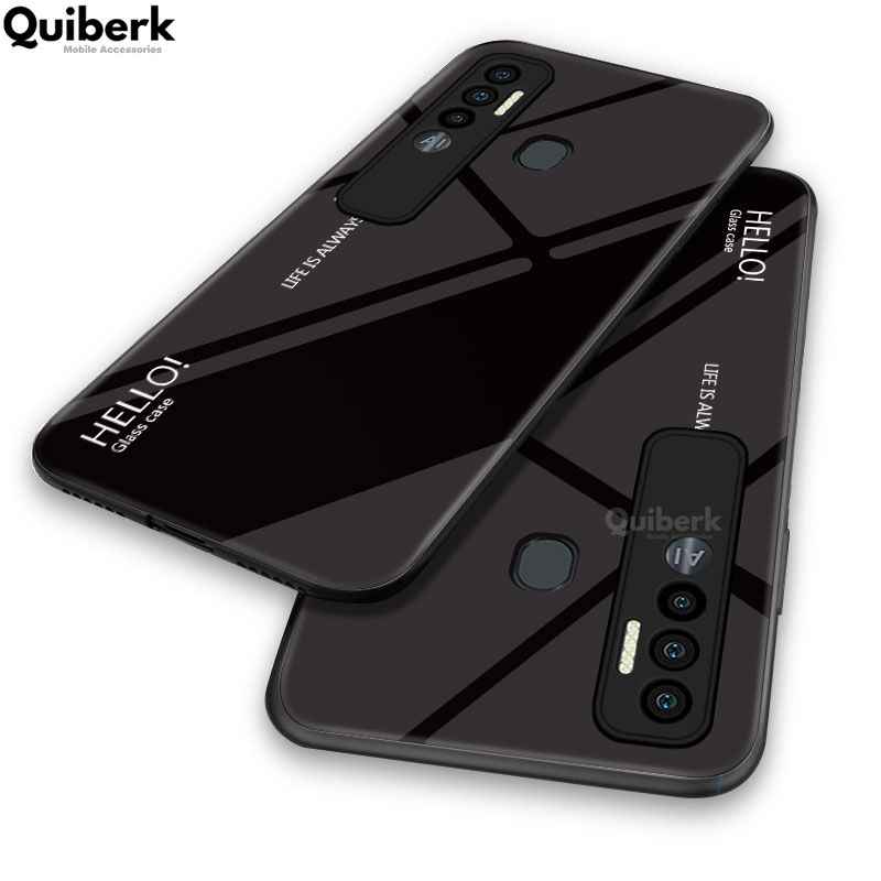 Quiberk for Tecno Spark 7 Pro Tempered Glass Hard Case Gradient Color Back + Soft Frame Shockproof Phone Cover