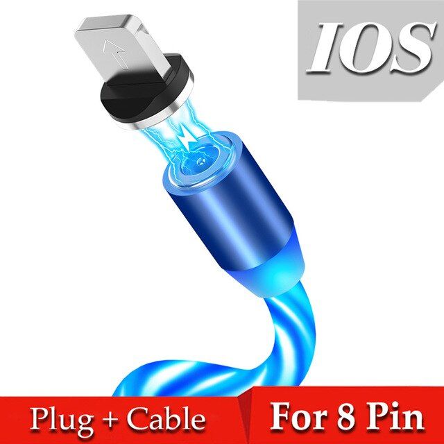 1M/2M Glow LED Fast Charging Magnetic USB Type C Cable Magnetic Cable USB Micro Charger Cable Wire for iPhone Huawei Samsung