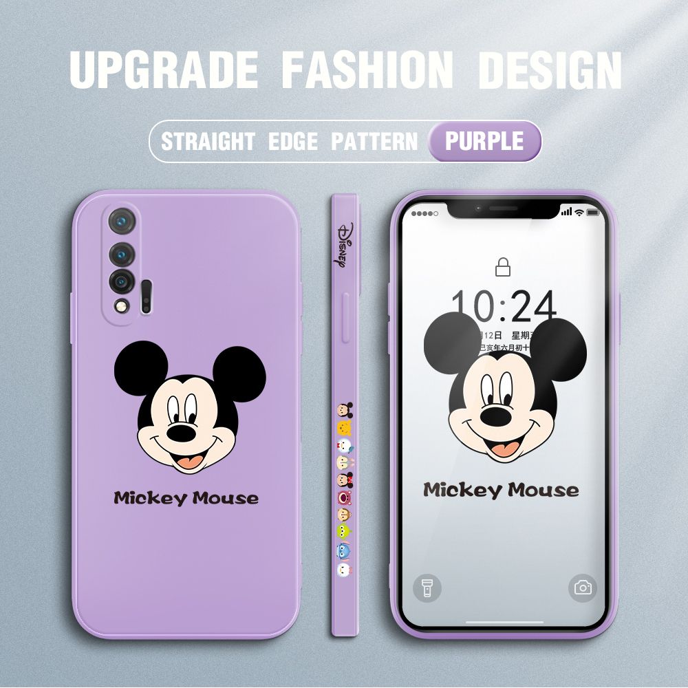 Jizetin for Huawei Nova 6 Case Creative Cartoon Mouse Avatar Side Design Phone Case Square Edge Pattern Liquid Silicone Cases Full Cover Camera Shockproof Protective Case
