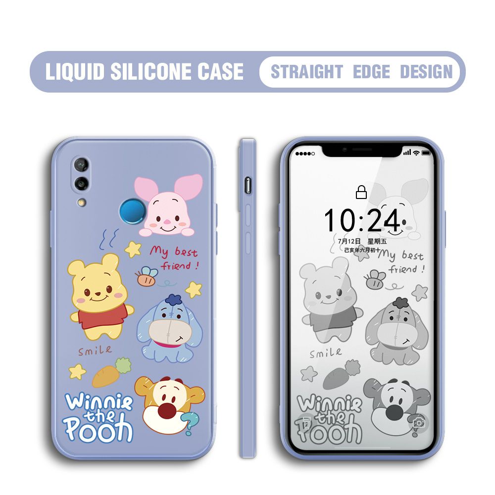 BILI for Huawei Nova 3E / P20 Lite Back Cover Cute Winne Friends Multicolor Liquid Silicone Phone Case Soft Square Lens Protection Phone Cases