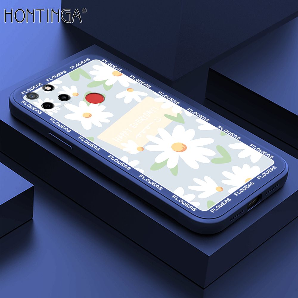Hontinga for Realme C25S Case Beautiful Daisy Flower Phone Case Phone Case Soft Square Edge Silicone Cases Full Lens Cover Shockproof Protection Cover