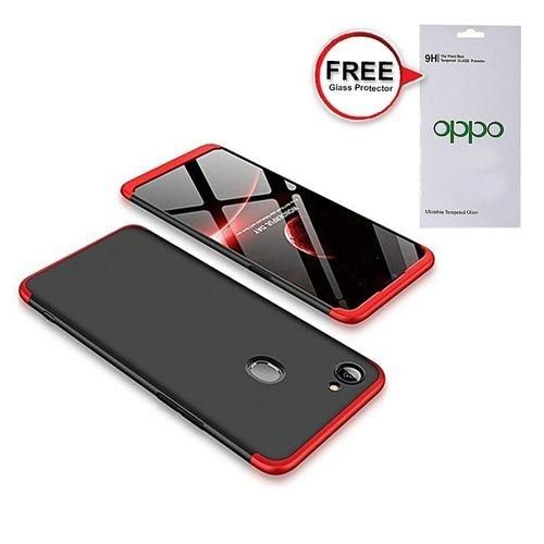 Oppo A73 360 Degree Phone Case with Free Glass Protector - Red and Black