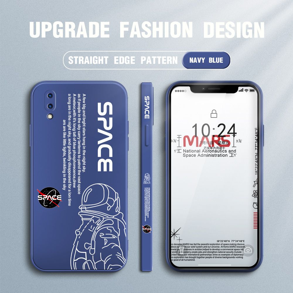 Jizetin for Vivo Y93 Case NASA Astronaut Design Side Design Phone Case Square Edge Pattern Liquid Silicone Cases Full Cover Camera Shockproof Protective Case