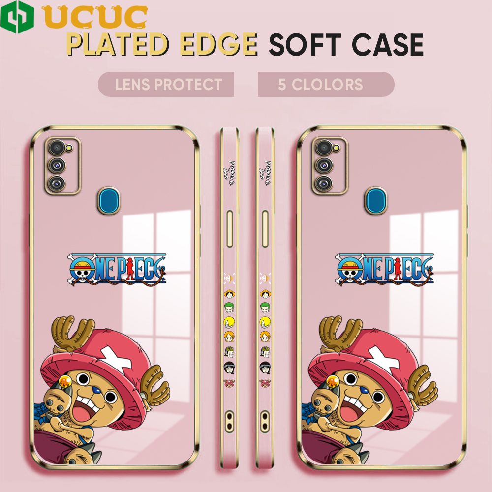 UCUC for Samsung Galaxy M30S Cover Blue Wave Ball Chopper Luxury 6D Plating Soft Casing Silicone Square Frame Phone Case Shiny Bling Back Cover + Free Lanyard