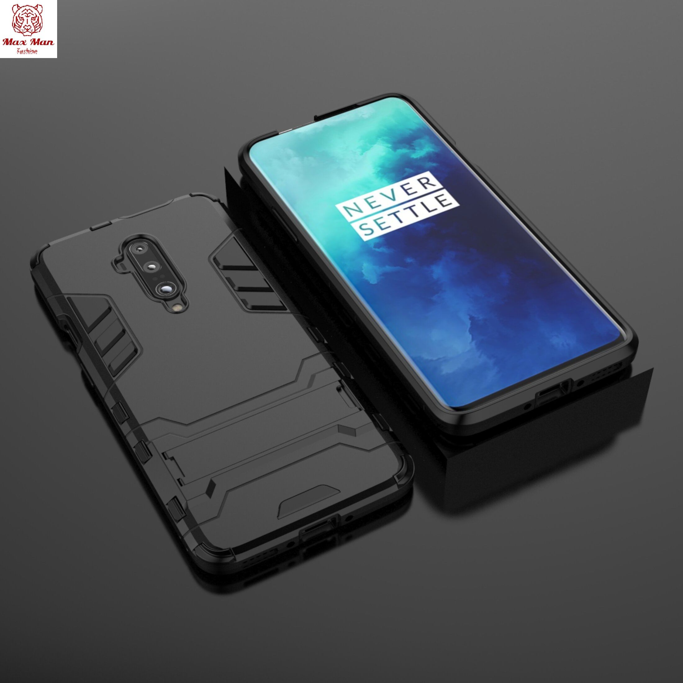 OnePlus_7T Pro -【100% Premium Quality】Iron Man Hard Armor Kickstand Soft TPU Bumper Full Body Stand Rubber Back Cover