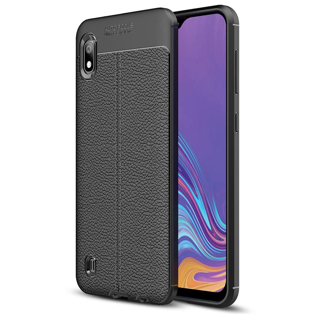 For Samsung Galaxy A10 Litchi Skin Anti-slip Resilient TPU Armor Ultimate Protection Case Cover