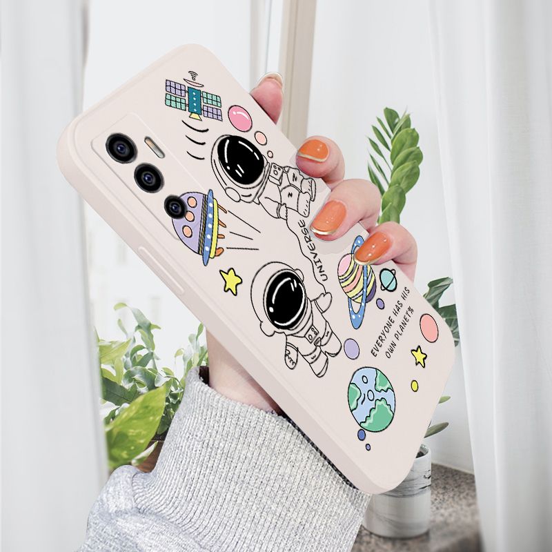 AMORVOR for Vivo V23E 5G/4G Back Cover Cartoon Cute Astronaut Side design Soft Case Liquid Silicone Phone Cases