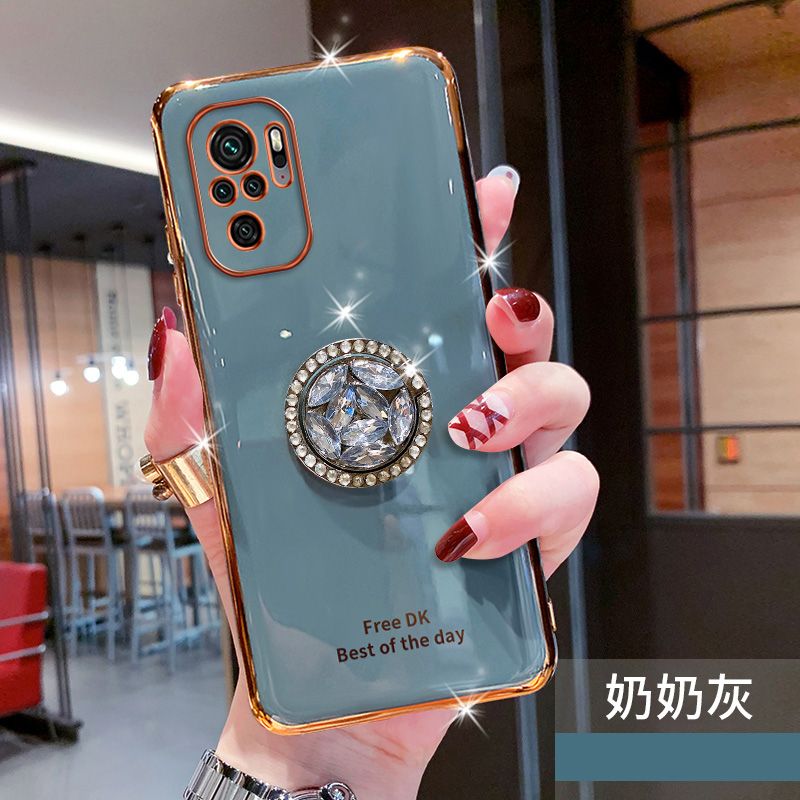 For Redmi Note 10 4G Note 10S / Note 10 Pro Max Luxury Solid Color 6D Plating Phone Case with Crystal Ring Soft Silicone TPU Glossy Shockproof Cover for Redmi Note 10 4G Note 10s Note 10Pro Max