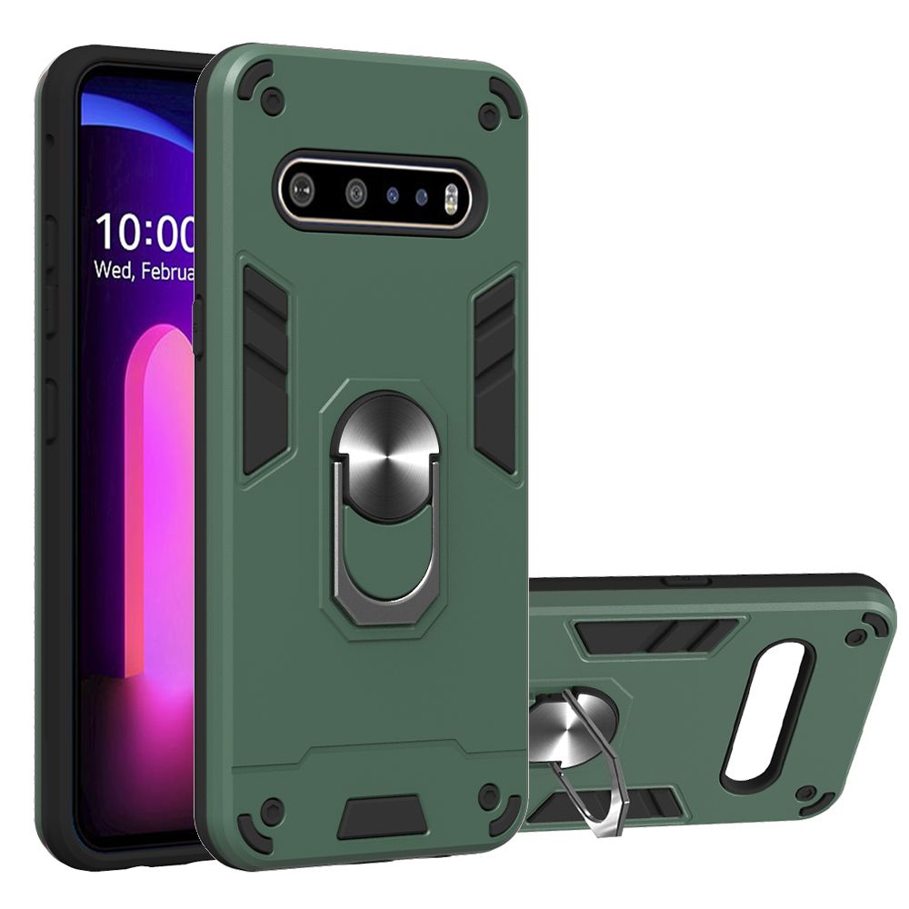 For LG V60 ThinQ 5G Double-layer Warframe Series with 360 Degree Rotating Ring Ruggedized Shock Protective Case