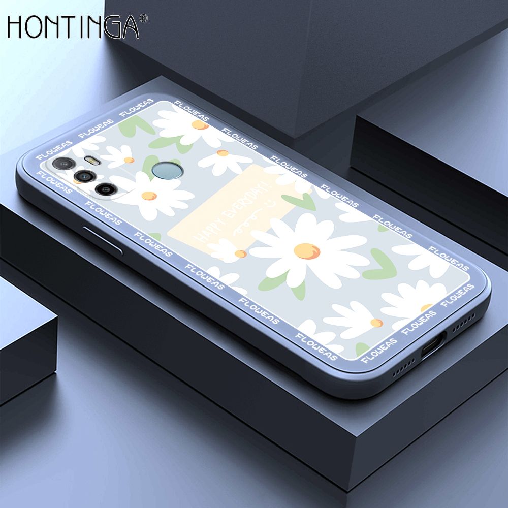Hontinga for OPPO A53 2020 Case Beautiful Daisy Flower Phone Case Phone Case Soft Square Edge Silicone Cases Full Lens Cover Shockproof Protection Cover