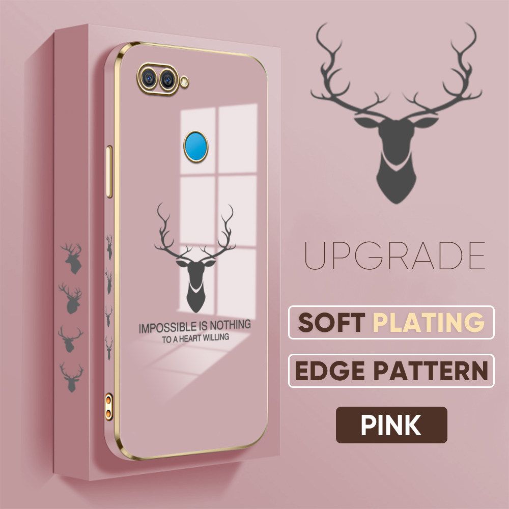TA for OPPO A5S / A7 / A12 / A12S Back Cover + Free Lanyard Simple Antlers Luxury 6D Plating Case Side Pattern Soft Silicone Square Phone Cases