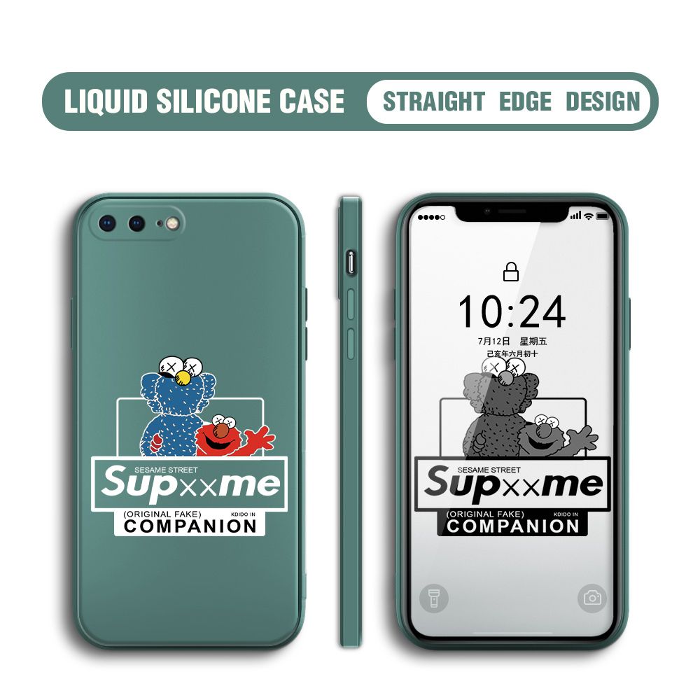 BILI for iPhone 7 Plus / 8 Plus Back Cover Sesame Street Companion Multicolor Liquid Silicone Phone Case Soft Square Lens Protection Phone Cases