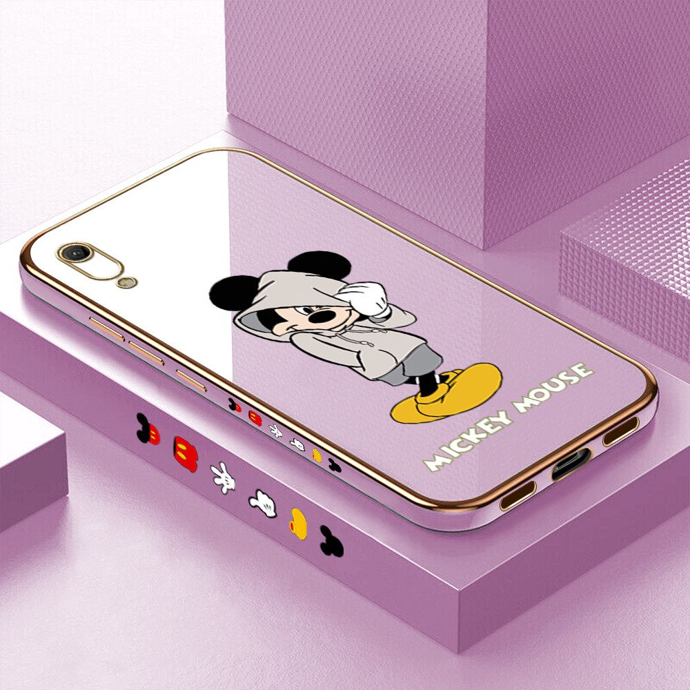 Luxury 6D Plating Case for Huawei Y6 Pro 2019 Cartoon Cool Mouse Side Pattern Back Cover Soft Silicone Square Frame Shiny Bling Phone Cases + Free Lanyard