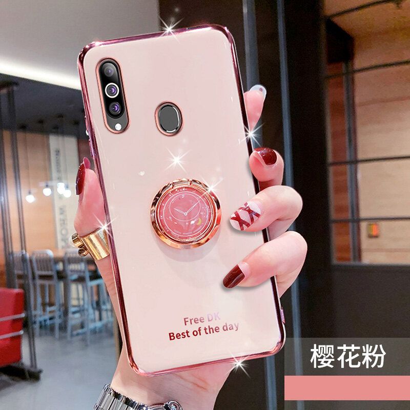 For Samsung Galaxy A20S Cover + Ring Holder Ultra Thin Shiny Plating Bumper Stand Phone Case Soft TPU Silicone Shockproof Protective Back Cover