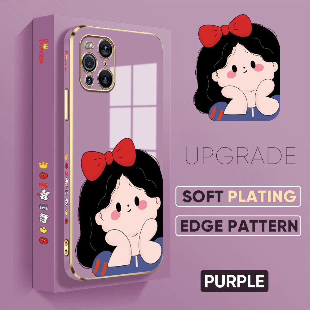 TA for OPPO Find X3 / Find X3 Pro Back Cover + Free Lanyard Cute Princess Luxury 6D Plating Case Side Pattern Soft Silicone Square Phone Cases