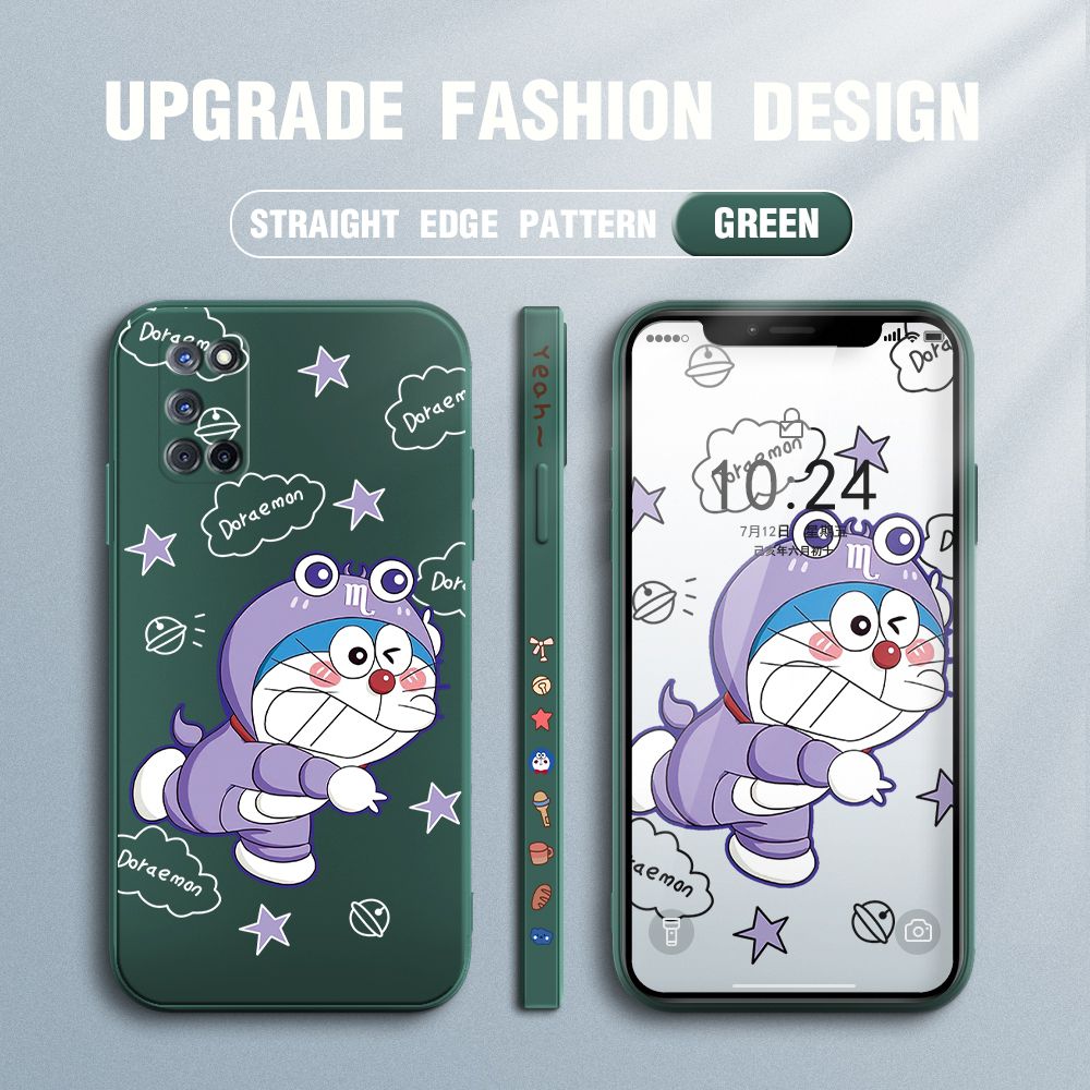 Jizetin for OPPO A52 / A92 Case Cute Cartoon Purple Doraemon Anime Side Design Phone Case Ultra Soft Edge Pattern Liquid Silicone Phone Cases