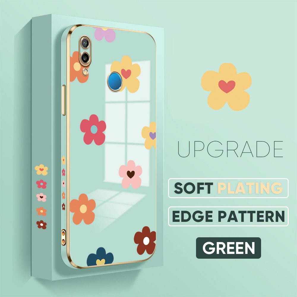 TA for Huawei Nova 3E / P20 Lite Back Cover + Free Lanyard Falling Flowers Luxury 6D Plating Case Side Pattern Soft Silicone Square Phone Cases