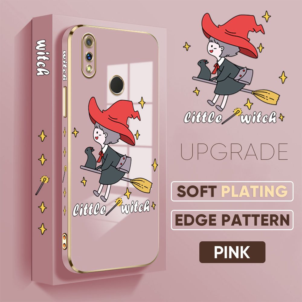 TA for Realme 3 Pro Back Cover + Free Lanyard Flying Witch for Girls Luxury 6D Plating Case Side Pattern Soft Silicone Square Phone Cases