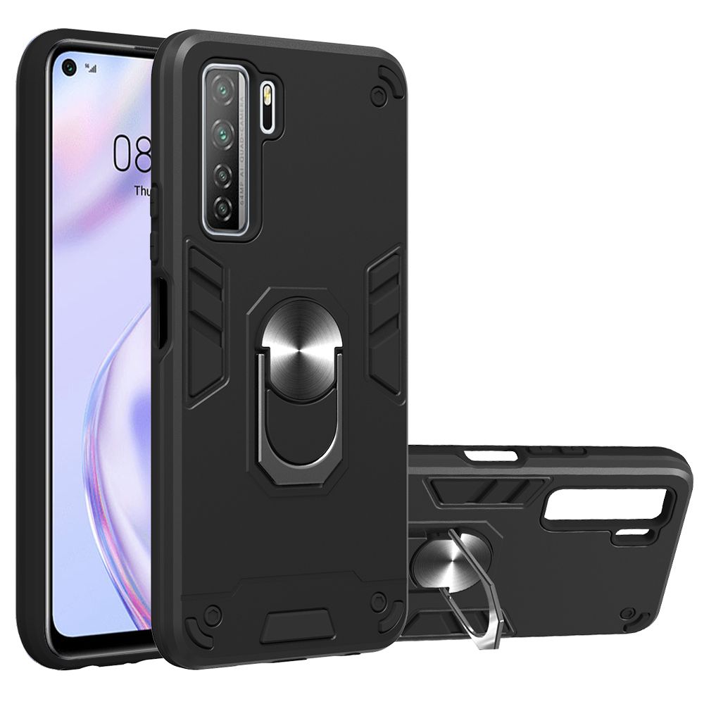 For Huawei Nova 7 SE/P40 Lite 5G Double-layer Warframe Series with 360 Degree Rotating Ring Ruggedized Shock Protective Case