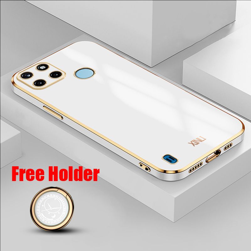 Biruiqu for Realme C25Y Back Cover Luxury 6D Plating Frame Shiny Bling Phone Pounch Soft Silicone Square Phone Case