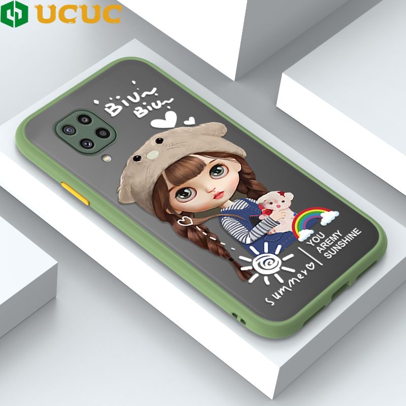 UCUC for Samsung Galaxy M32 Back Cover Rainbow Lovely Girls Frosted Transparent Hard Phone Case Thin Shockproof Full Cover Camera Protect Case