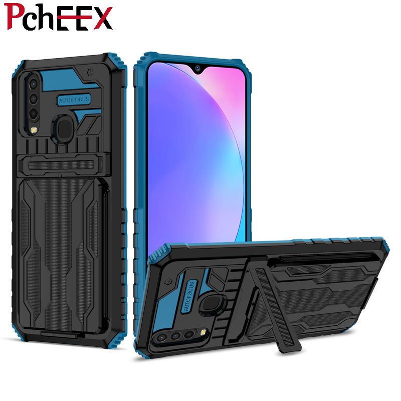 For Vivo Y17 / Y12 / Y15 / Y11(2019) / Y5(2020) Phone Case Armor Hard Military Grade Bumper Slot Card Kickstand Cover