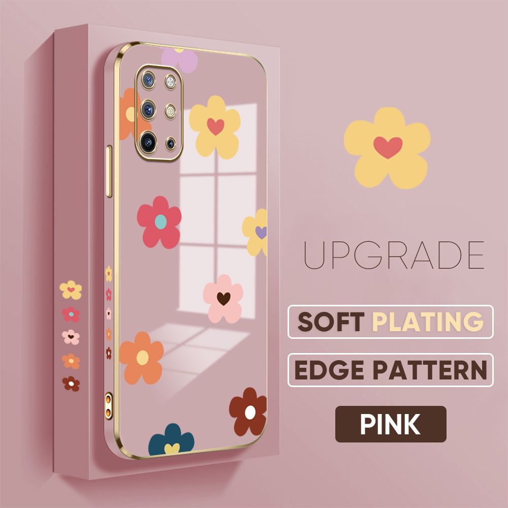 TA for OnePlus 8T Back Cover + Free Lanyard Falling Flowers Luxury 6D Plating Case Side Pattern Soft Silicone Square Phone Cases