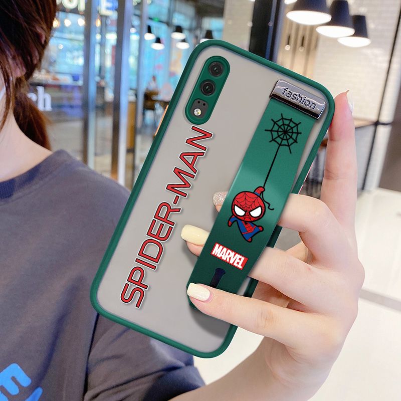 UCUC for Huawei P20 Wrist Strap Case Superhero Spider Superman Wristband Printing Cover Shockproof Frosted Phone Case