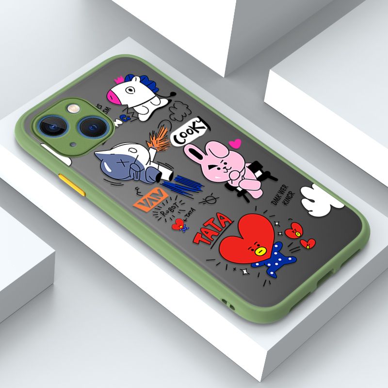 Jizetin for iPhone 13 Cover BTS Animation Image Soft Edge Frosted Transparent Phone Case