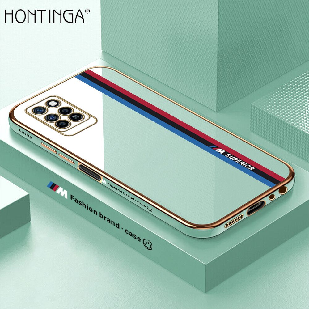 Hontinga for Infinix Note 10 Pro / Note 10 Pro NFC Back Cover + Free Lanyard Luxury 6D Plating Fashion Racing Side Pattern Case Soft Silicone Square Phone Cases