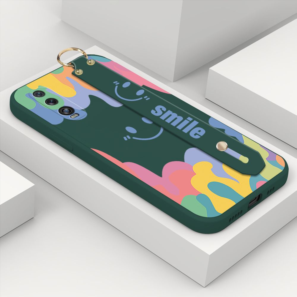 ZeroQiQi for OPPO Find X2 Wrist Strap Case Soft Candy Color Splash Ink Cover Trend Square Printed Pattern Liquid Silicone Phone Case