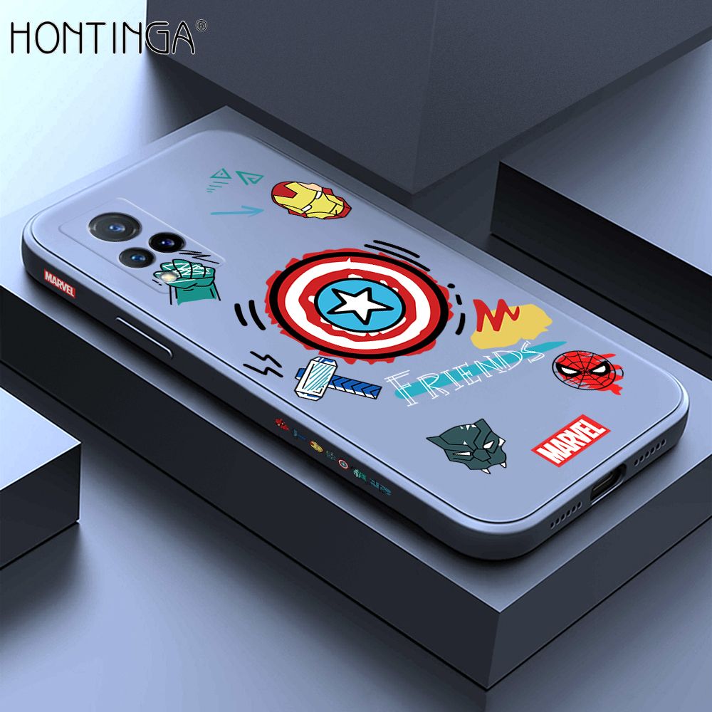 Hontinga for Vivo V21 Case Side Design Trendy Cartoon Sign Back Cover Soft Square Edge Pattern Liquid Silicone Phone Cases