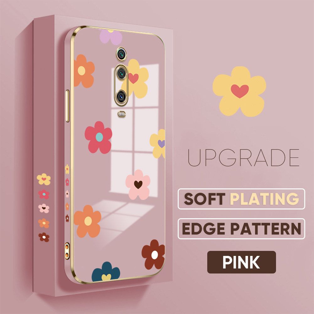 TA for Redmi K20 Pro / K20 / Xiaomi 9T Back Cover + Free Lanyard Falling Flowers Luxury 6D Plating Case Side Pattern Soft Silicone Square Phone Cases