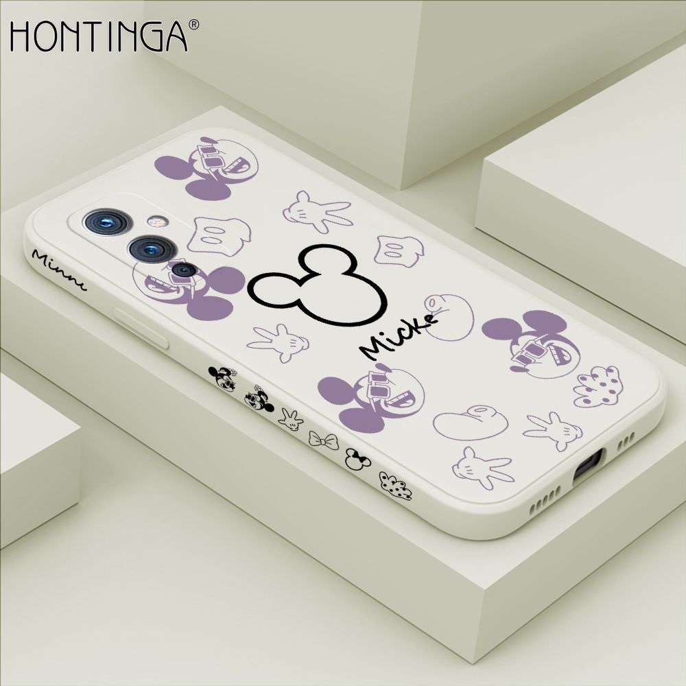Hontinga for OnePlus 9 Case Side Design Cute Mouse Avatar Back Cover Soft Square Edge Pattern Liquid Silicone Trend Phone Cases