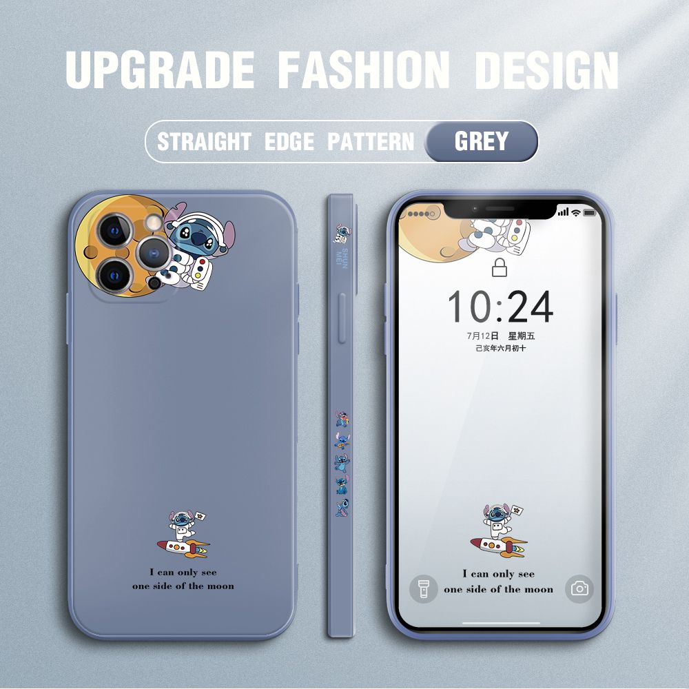 Jizetin for iPhone 12 Pro Case Side Design Phone Cover  Astronaut Stitch Cover Square Edge Pattern Liquid Silicone Trend Case