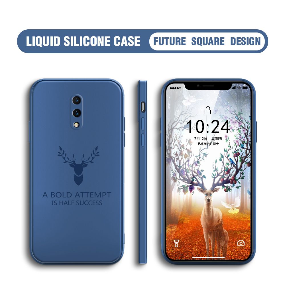 Hontinga for OnePlus 7 Case Soft Silicone Square ELK Deer Reindeer Phone Cases Full Cover Camera Shockproof Protection Rubber Case