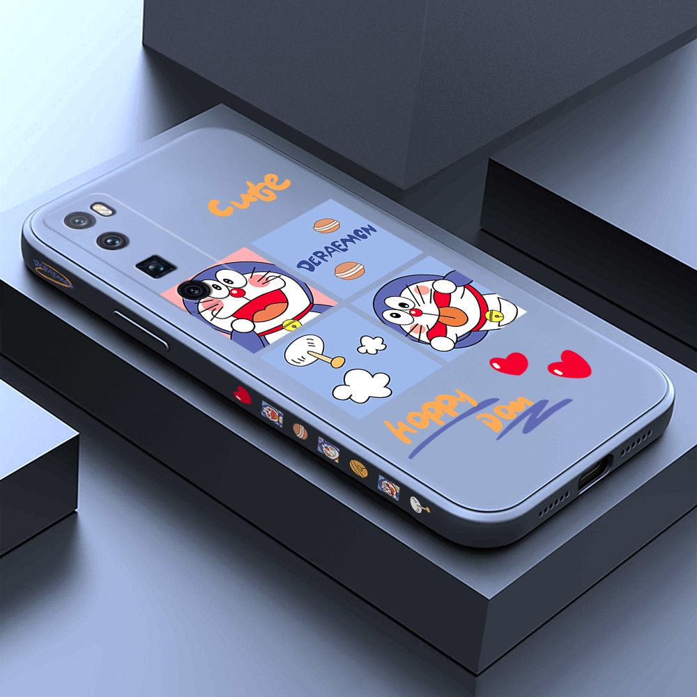 Hontinga for Huawei Nova 7 Pro Case Side Design Cartoon Cute Cat Back Cover Soft Square Edge Pattern Liquid Silicone Trend Phone Cases