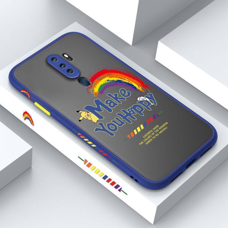 ZeroQiQi for OPPO A9 2020 Case Creative Cartoon Rainbow Pikachu Side Printing Cover Frosted Ultra Thin Protective Anti Fall Phone Case