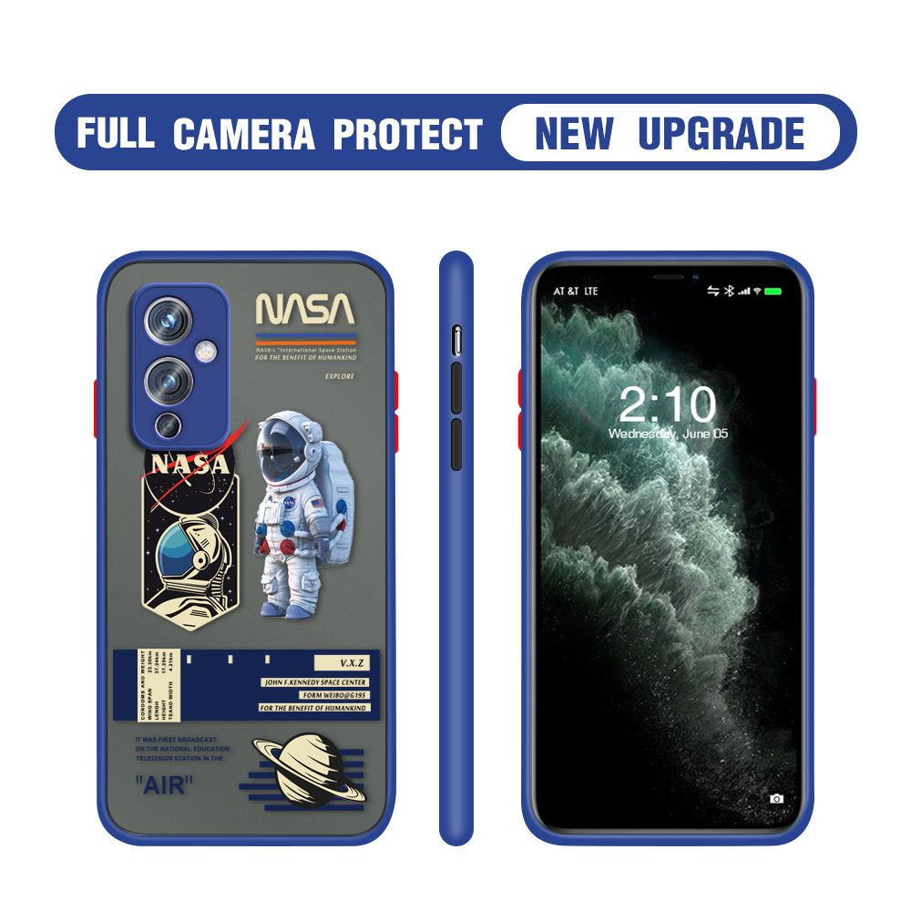 Hontinga for OnePlus 9 Case Cartoon Astronaut Cover Camera Shockproof Protection Case Edge Frosted Transparent Phone Cover